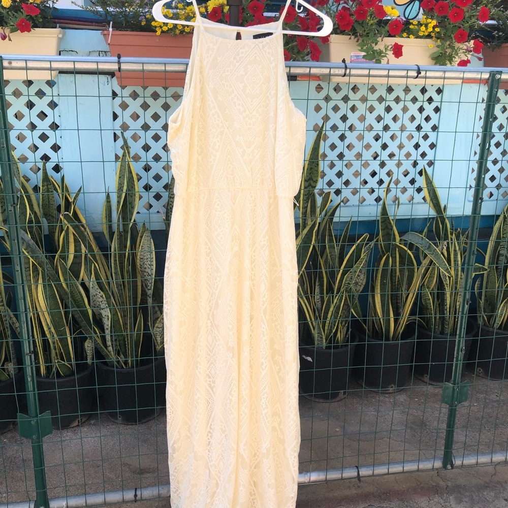 Long creamy lace halter dress